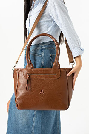 Suni Deri Kadın Omuz Çantası 35*28 Cm Çapraz Askılı Postacı Çanta Çok Cepli Vegan Deri Kol Çantası