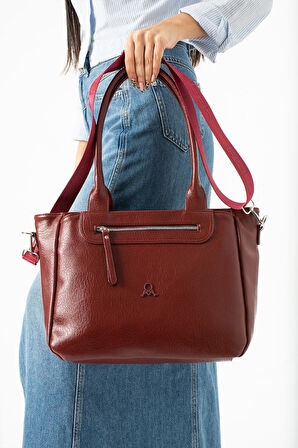 Suni Deri Kadın Omuz Çantası 35*28 Cm Çapraz Askılı Postacı Çanta Çok Cepli Vegan Deri Kol Çantası