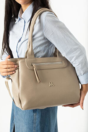 Suni Deri Kadın Omuz Çantası 35*28 Cm Çapraz Askılı Postacı Çanta Çok Cepli Vegan Deri Kol Çantası