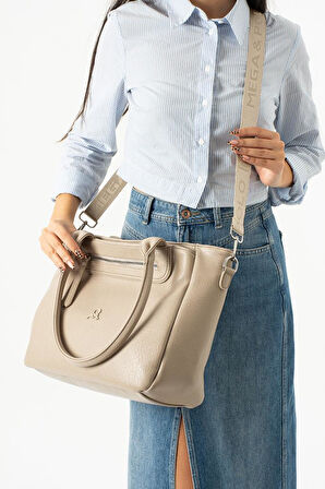 Suni Deri Kadın Omuz Çantası 35*28 Cm Çapraz Askılı Postacı Çanta Çok Cepli Vegan Deri Kol Çantası