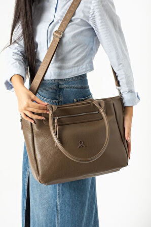 Suni Deri Kadın Omuz Çantası 35*28 Cm Çapraz Askılı Postacı Çanta Çok Cepli Vegan Deri Kol Çantası