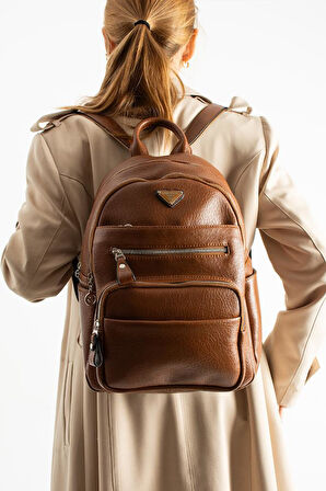 Vegan Deri Kadın Sırt Çantası 35*25 Cm Yağmur İtici Kumaş Mega Bag Günlük Kullanıma Uygun