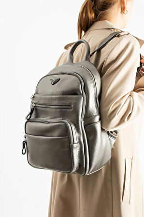 Vegan Deri Kadın Sırt Çantası 35*25 Cm Yağmur İtici Kumaş Mega Bag Günlük Kullanıma Uygun