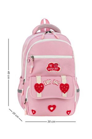 İlkokul Kız Çocuk Çantası 3'lü Set Kalpli Desen 40*30 Cm Beslenme Çantası Kalem Kutusu Ortopedik