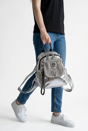 Kadın Sırt Çantası Taşlı Model Black-Silver 25*19 Cm Günlük Mini Sırt Çantası Fonksiyonel Kullanım