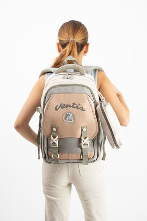 Ventis Unisex Okul Çantası Lise Ortaokul 2'li Set Kalemlikli Sırt Çantası 43*30 Cm Çok Cepli Vnt1-D