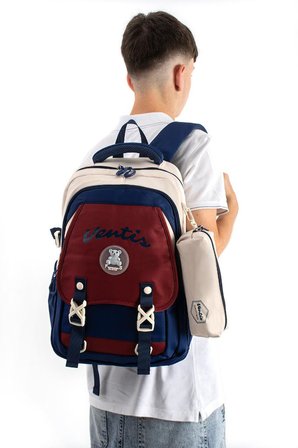 Ventis Unisex Okul Çantası Lise Ortaokul 2'li Set Kalemlikli Sırt Çantası 43*30 Cm Çok Cepli Vnt1-D