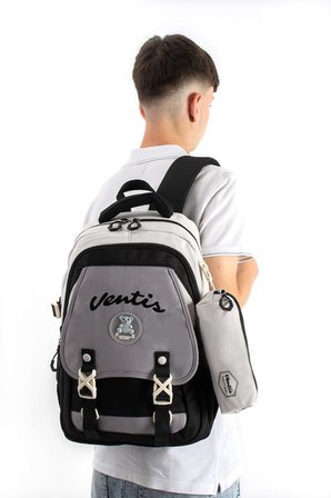 Ventis Unisex Okul Çantası Lise Ortaokul 2'li Set Kalemlikli Sırt Çantası 43*30 Cm Çok Cepli Vnt1-D