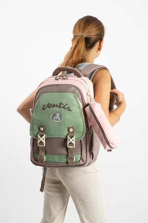 Ventis Unisex Okul Çantası Lise Ortaokul 2'li Set Kalemlikli Sırt Çantası 43*30 Cm Çok Cepli Vnt1-D