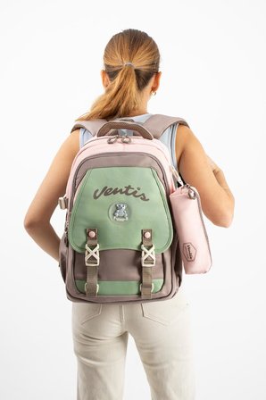 Ventis Unisex Okul Çantası Lise Ortaokul 2'li Set Kalemlikli Sırt Çantası 43*30 Cm Çok Cepli Vnt1-D