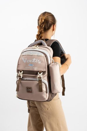 Ventis Unisex 2'li Set Okul Çantası Lise Ortaokul Kalemlikli Sırt Çantası 43*30 Cm Çok Cepli Vnt1-E