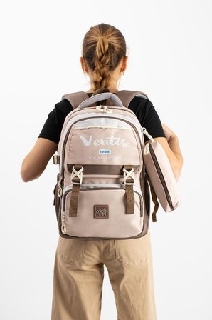 Ventis Unisex 2'li Set Okul Çantası Lise Ortaokul Kalemlikli Sırt Çantası 43*30 Cm Çok Cepli Vnt1-E