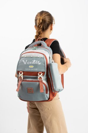 Ventis Unisex 2'li Set Okul Çantası Lise Ortaokul Kalemlikli Sırt Çantası 43*30 Cm Çok Cepli Vnt1-E