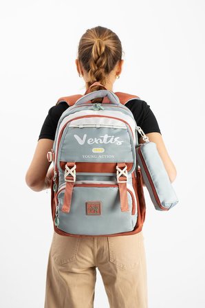 Ventis Unisex 2'li Set Okul Çantası Lise Ortaokul Kalemlikli Sırt Çantası 43*30 Cm Çok Cepli Vnt1-E