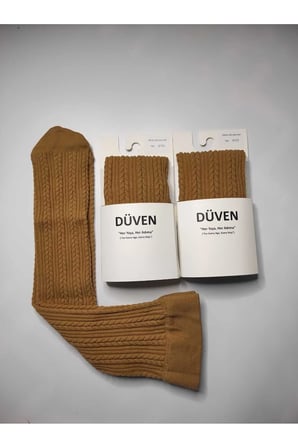 2'li Paket Yumuşacık Dokusu Klasik Örgü Deseniyle Kalın Kışlık Ten Rengi Dizaltı Çorap