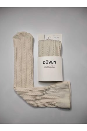 2'li Paket Yumuşacık Dokusu Klasik Örgü Deseniyle Kalın Kışlık Krem Rengi Dizaltı Çorap