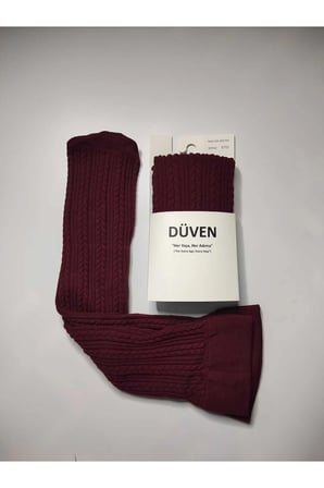 2'li Paket Yumuşacık Dokusu Klasik Örgü Deseniyle Kalın Kışlık Bordo & Siyah Rengi Dizaltı Çorap