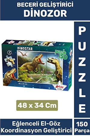 Premium Seri Eğlenceli El Göz Koordinasyon Beceri Geliştirici Çocuk 150 Parça PUZZLE DİNOZOR