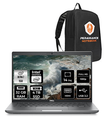 DELL Latitude 5450 Ultra 7 155U 32GB 4TB SSD 14'' FHD FDOS Taşınabilir Bilgisayar & PER4 ÇANTA