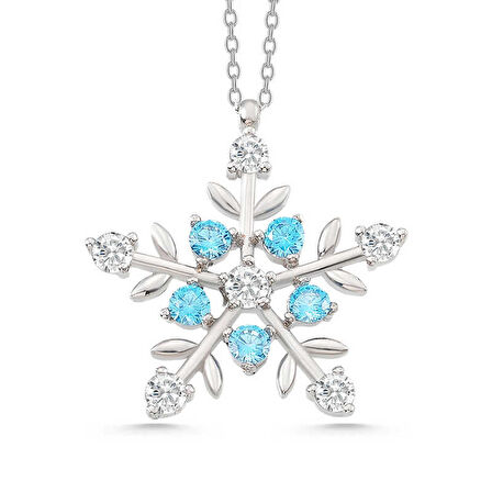 himarry himarry Gümüş Işıklı Kutulu Aquamarine Taşlı Kar Tanesi Kadın Kolye