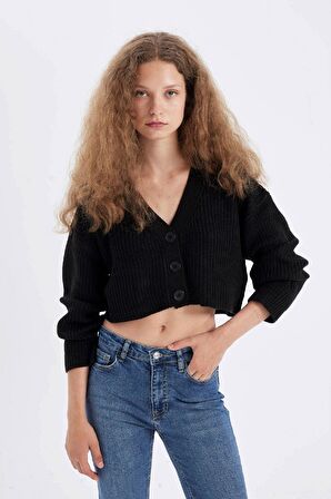 DeFacto Regular Fit V Yaka Basic Düz Düğmeli Triko Hırka U2052AZ24AUBK56