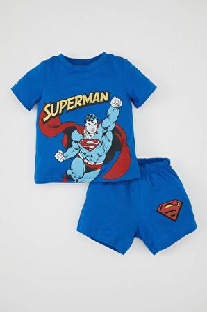 DeFacto Erkek Bebek Pijama Takımı Superman Penye Kısa Kollu Üst Şort C5204A524HSBE64