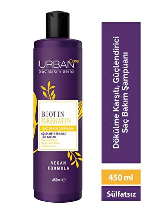 Urban Care Biotin&Keratin Dökülmeye Eğilimli Saçlara Özel Şampuan-Vegan-450 ML