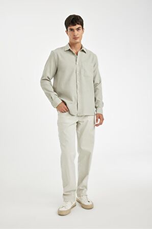 DeFacto Gri Regular Fit Waffle Polo Yaka Basic Düz Pamuklu Uzun Kollu Gömlek D1058AX24AUGR322