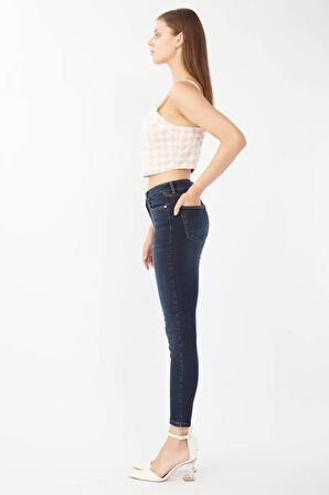 Kadın Skinny Fit Esnek Pantolon Koyu Lacivert