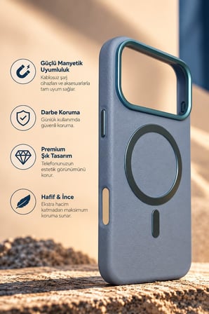 Premium Vegan Deri Kılıf Nar Cover iPhone 17/18 Pro Max ile Uyumlu MagSafe