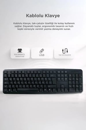 Delux Serisi Büro Büyük Ekipman Kablolu Q Klavye Bilgisayar Ofis Klavyesi TK01 Siyah