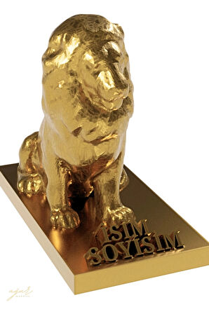 UĞUR MOBİLYA Altın Kaplama Heybetli Aslan Heykeli (İSME ÖZEL) GOLD LION