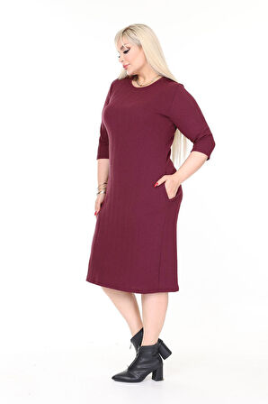 Çift Cepli Kışlık Büyük Beden Esnek Elbise 8C-2733