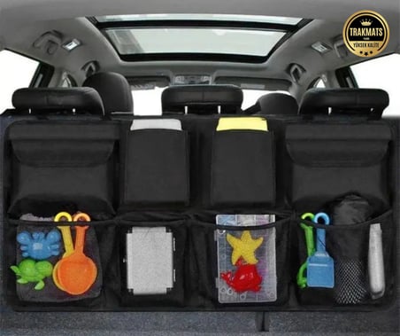Peugeot 5008 2017-2018-2019-2020-2021-2022-2023-2024-2025 Arka Koltuk Askılı Oto Bagaj Organizeri 8 Cepli Su Geçirmez Siyah Araç İçi Bagaj Düzenleyici Çanta