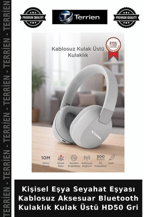 Kişisel Eşya Seyahat Eşyası Kablosuz Aksesuar Bluetooth Kulaklık Kulak Üstü HD50 Gri