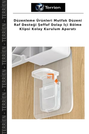 Düzenleme Ürünleri Mutfak Düzeni Raf Desteği Şeffaf Dolap İçi Bölme Klipsi Kolay Kurulum Aparatı