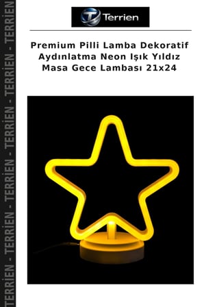 Premium Pilli Lamba Dekoratif Aydınlatma Neon Işık Yıldız Masa Gece Lambası 21x24