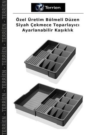 Özel Üretim Bölmeli Düzen Siyah Çekmece Toparlayıcı Ayarlanabilir Kaşıklık