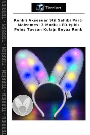 Renkli Aksesuar Stil Sahibi Parti Malzemesi 3 Modlu LED Işıklı Peluş Tavşan Kulağı Beyaz Renk
