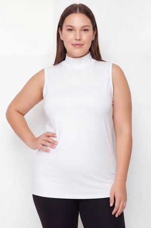 Bayan Giyim Kombin Parçası Alternatif Üst Kadın Büyük Beden Balıkçı Yaka Kolsuz Body Beyaz 6XL Beyaz