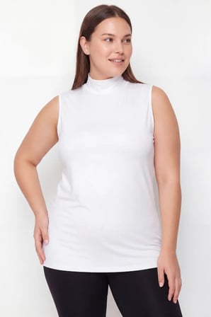 Bayan Giyim Kombin Parçası Alternatif Üst Kadın Büyük Beden Balıkçı Yaka Kolsuz Body Beyaz 6XL Beyaz
