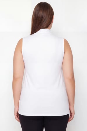 Bayan Giyim Kombin Parçası Alternatif Üst Kadın Büyük Beden Balıkçı Yaka Kolsuz Body Beyaz 6XL Beyaz