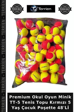 Premium Okul Oyun Minik TT-5 Tenis Topu Kırmızı 5 Yaş Çocuk Poşette 48'Lİ