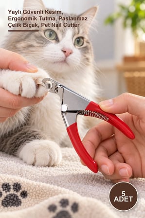 5 Adet Giyotin Kedi Köpek Tırnak Makası – Yaylı Güvenli Kesim, Ergonomik Tutma, Paslanmaz Çelik Bıçak, Pet Nail Cutter