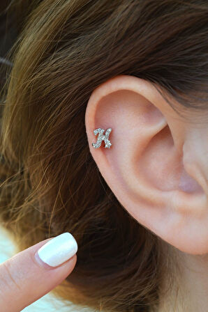 H Harfi Piercing Gümüş Renkli Harf Piercing H