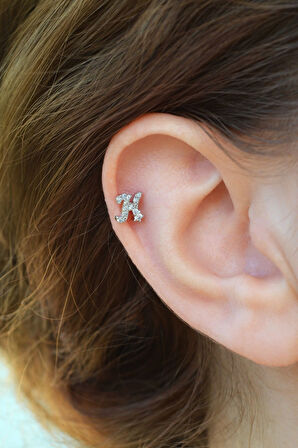 H Harfi Piercing Gümüş Renkli Harf Piercing H
