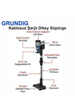 Ultra Pro Kablosuz Şarjlı Dikey Süpürge Siyah Gümüş