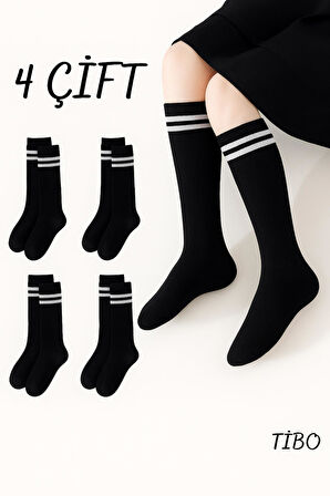 4 Çift Burun Dikişsiz Kız Çocuk Çizgili Dizaltı Kolej Çorap