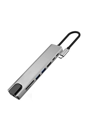8 In 1 Ethernet Sd Usb Type C Hub Hdmı Girişli Macbook Çevirici 8in1