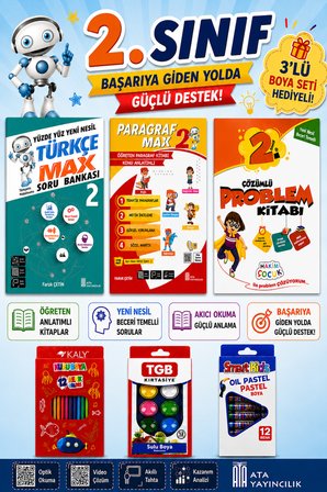 2.Sınıf Türkçe Max-Paragraf Max-Çözümlü Problem Kitabı Seti (Boya Seti Hediyeli)